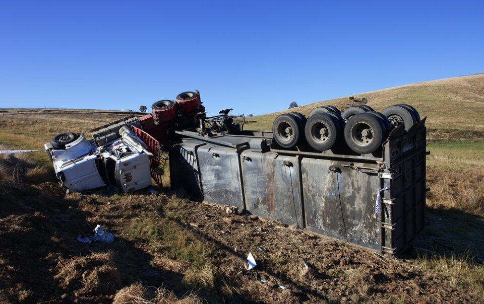 truck jackknifed on the road