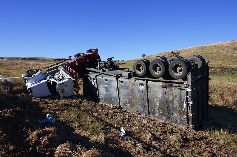 truck jackknifed on the road
