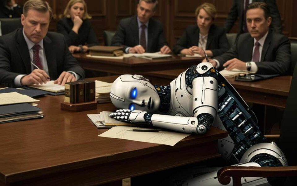 AI Lawyer falling asleep in court