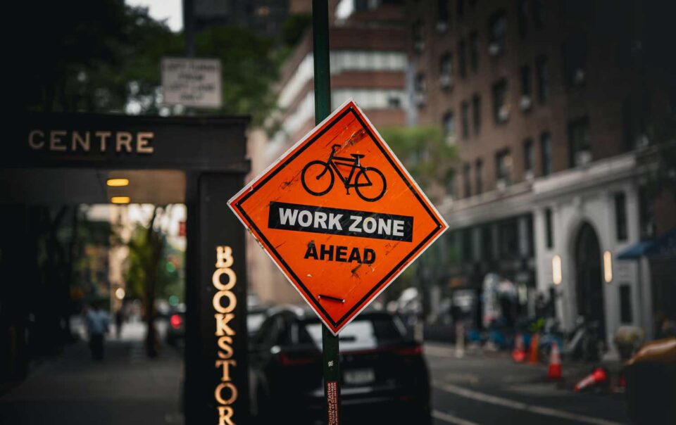 Street Scene with Road Work Sign